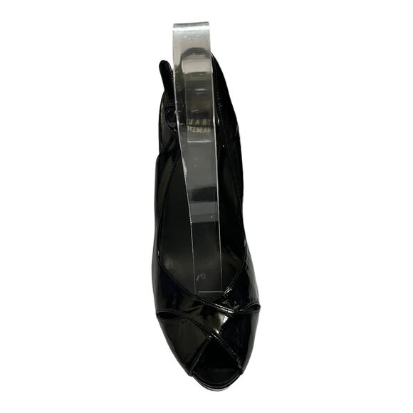 STUART WEITZMAN Platform Patent Leather Pumps Peep Toe Slingback Block Heels 8.5 - Picture 9 of 13